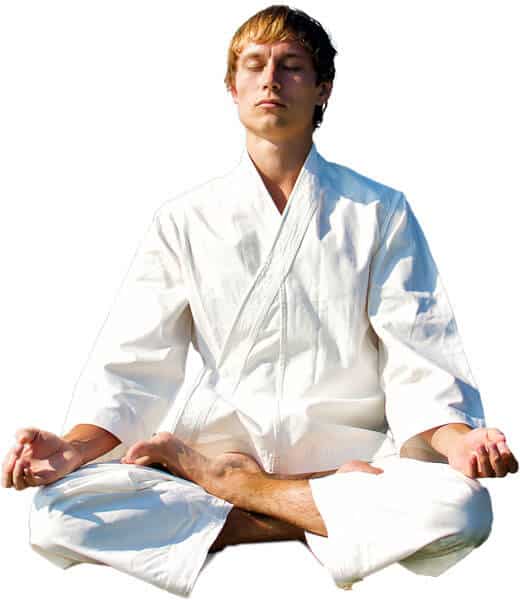 Martial Arts Lessons for Adults in Rosemead CA - Young Man Thinking and Meditating in White