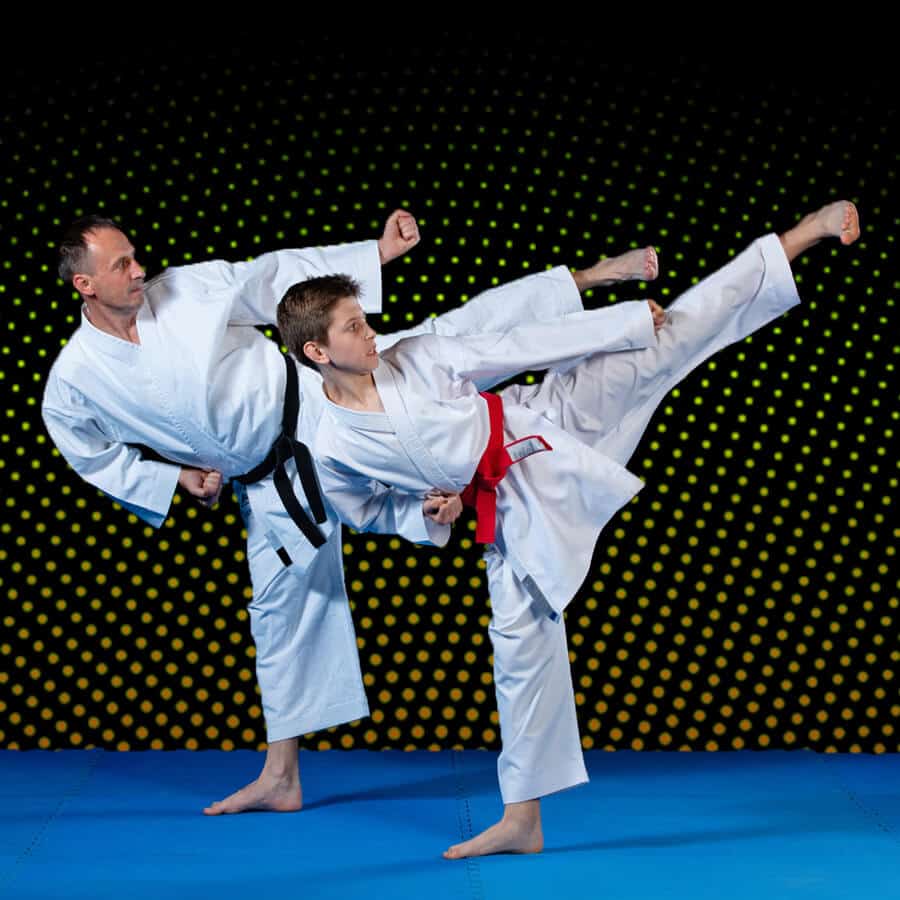 Martial Arts Lessons for Families in Rosemead CA - Dad and Son High Kick